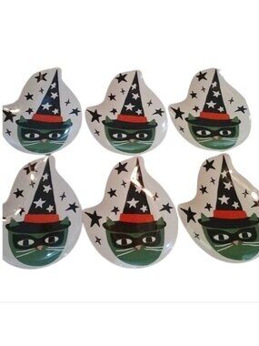 Hyde Eek! Halloween Figural Witch Kitty Melamine Dinner  Plates, set of 6
